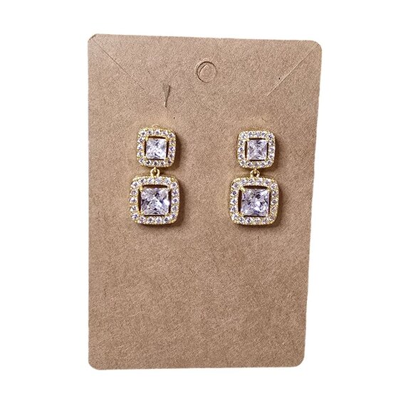 Women's Bridal, Special Events Cubic Zirconia Gold Plated Pierced Earrings NWOT - Picture 1 of 3